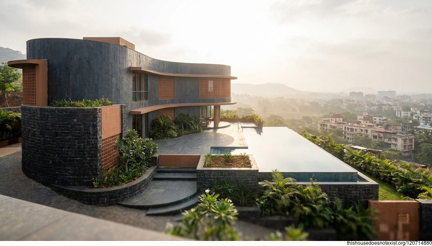 Curved Black Pool Residence