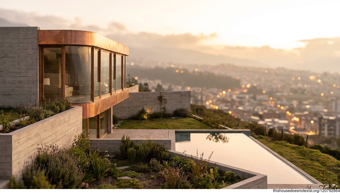 Modern Circular Garden with Infinity Pool
