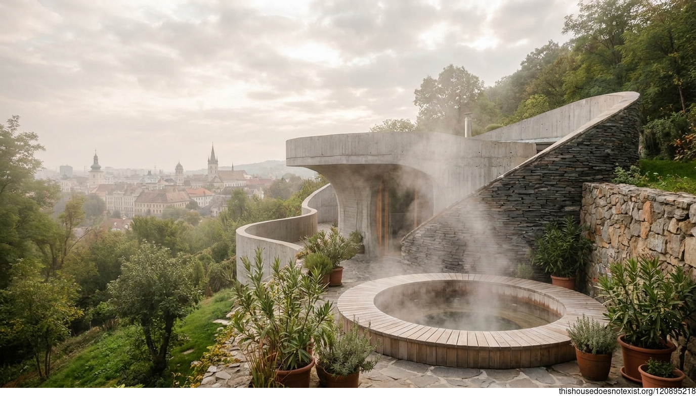 Concrete, Slate & Steaming Jacuzzi