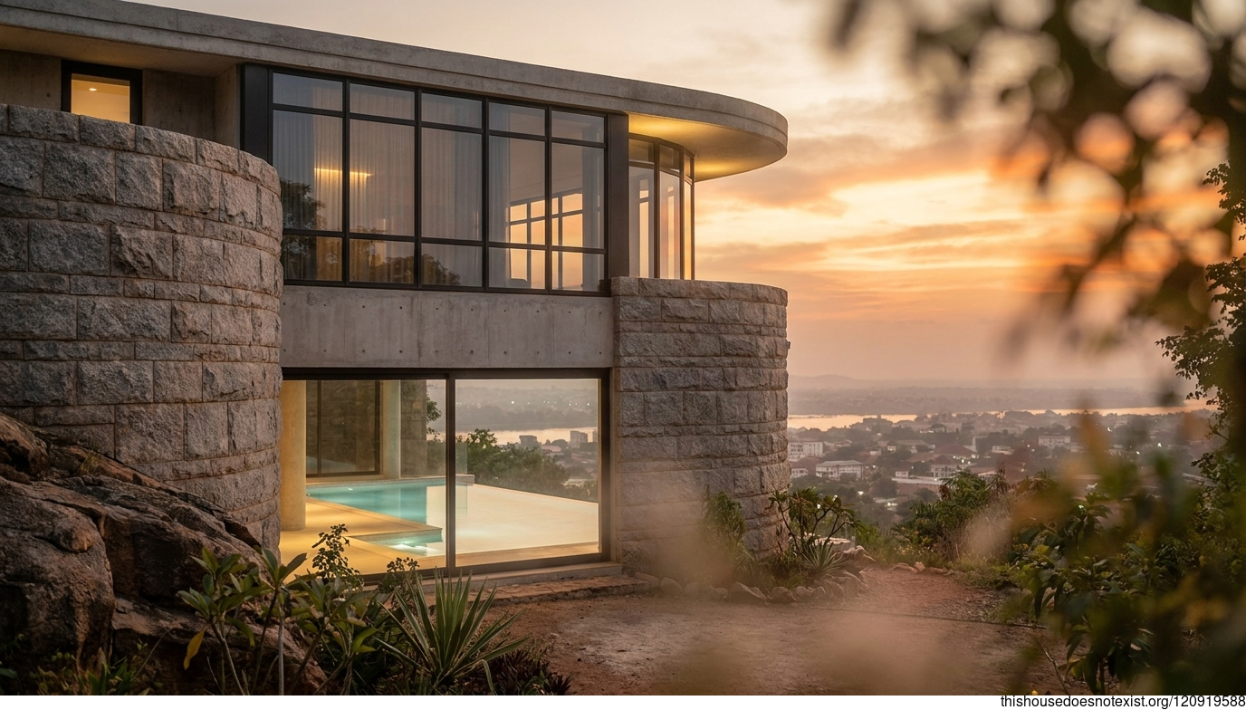 Curved Concrete Sunset Villa in Bangui