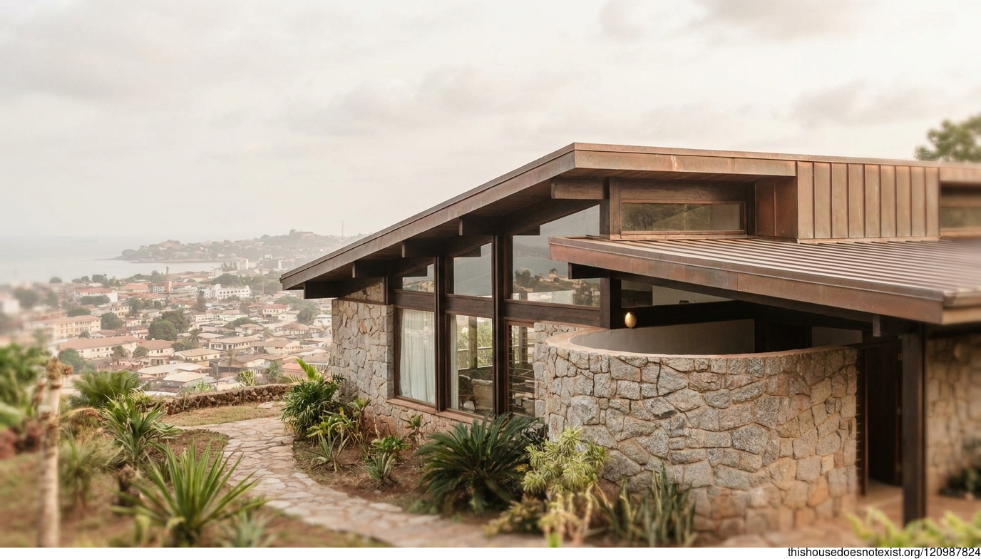 Mid-Century Granite Copper Residence in Conakry