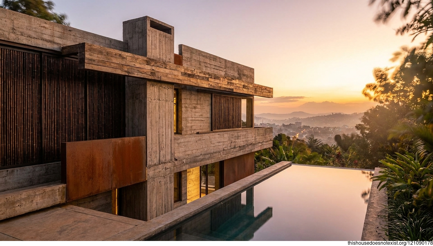 Brutalist Concrete Retreat, Madagascar Sunset