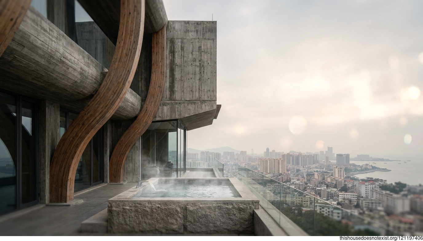 Brutalist Curves Over Shantou Hot Tub