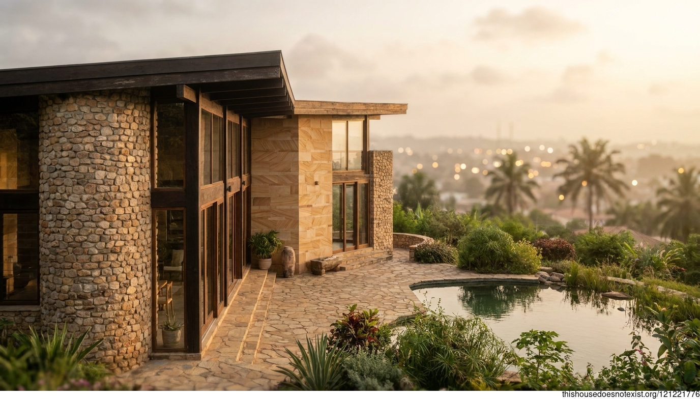 Circular Sandstone Eco Home at Sunset