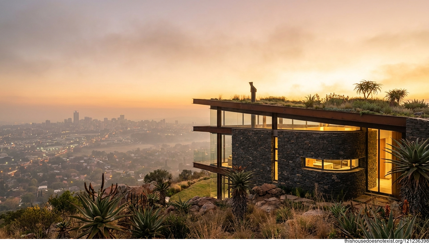 Curved Black Stone Over Johannesburg Sunrise