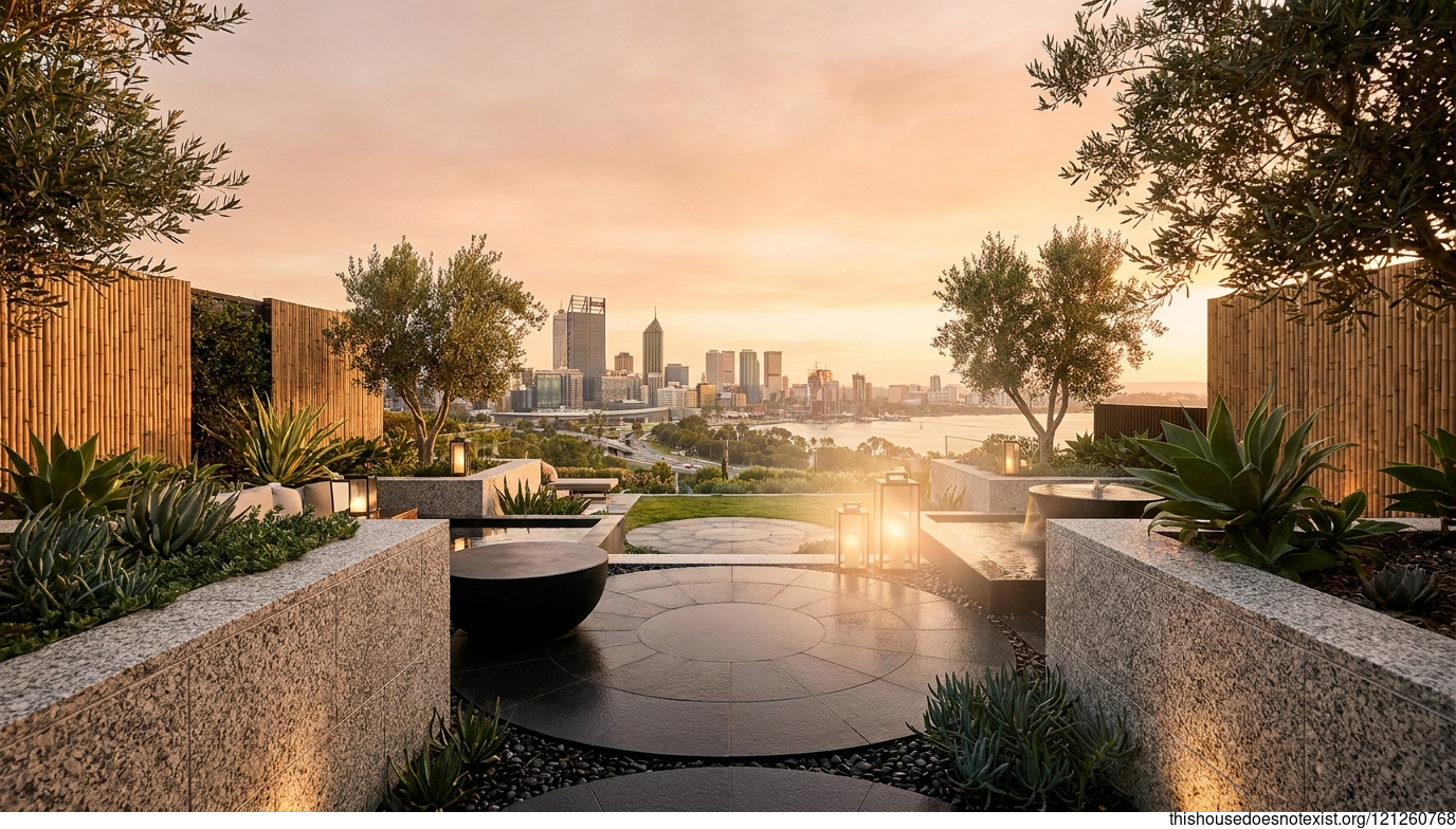 Circular Granite Garden at Sunset