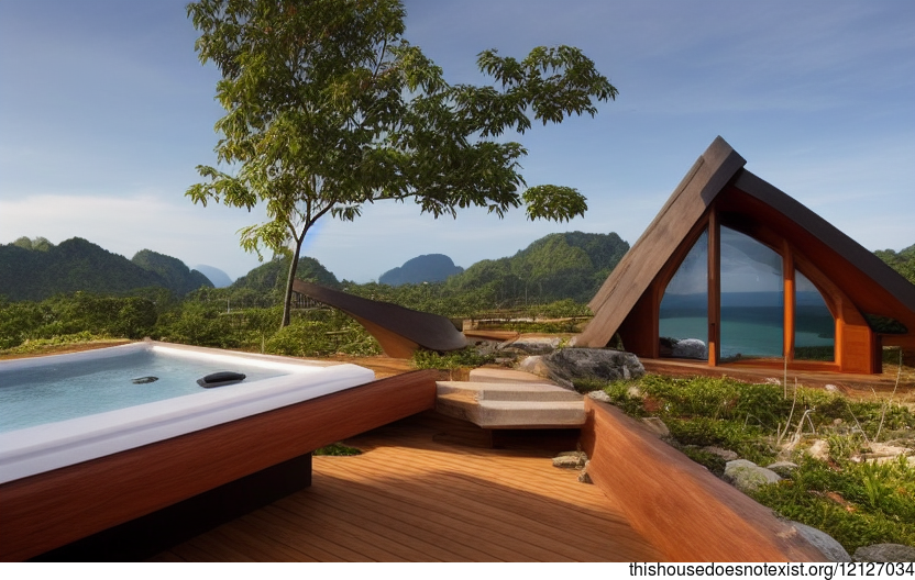 A Curved Bamboo and Stone House with an Infinity Pool
