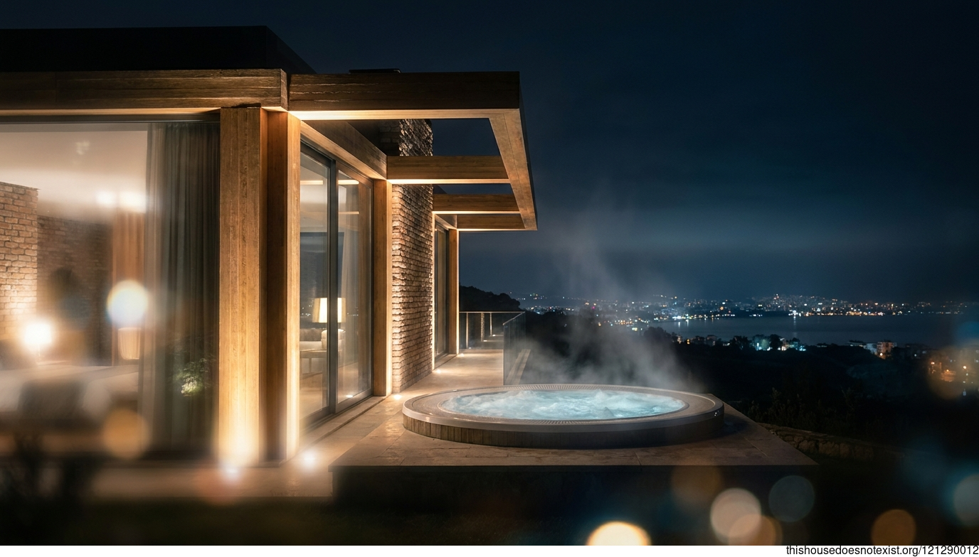 Modern Minimalist House Night Exterior Antalya