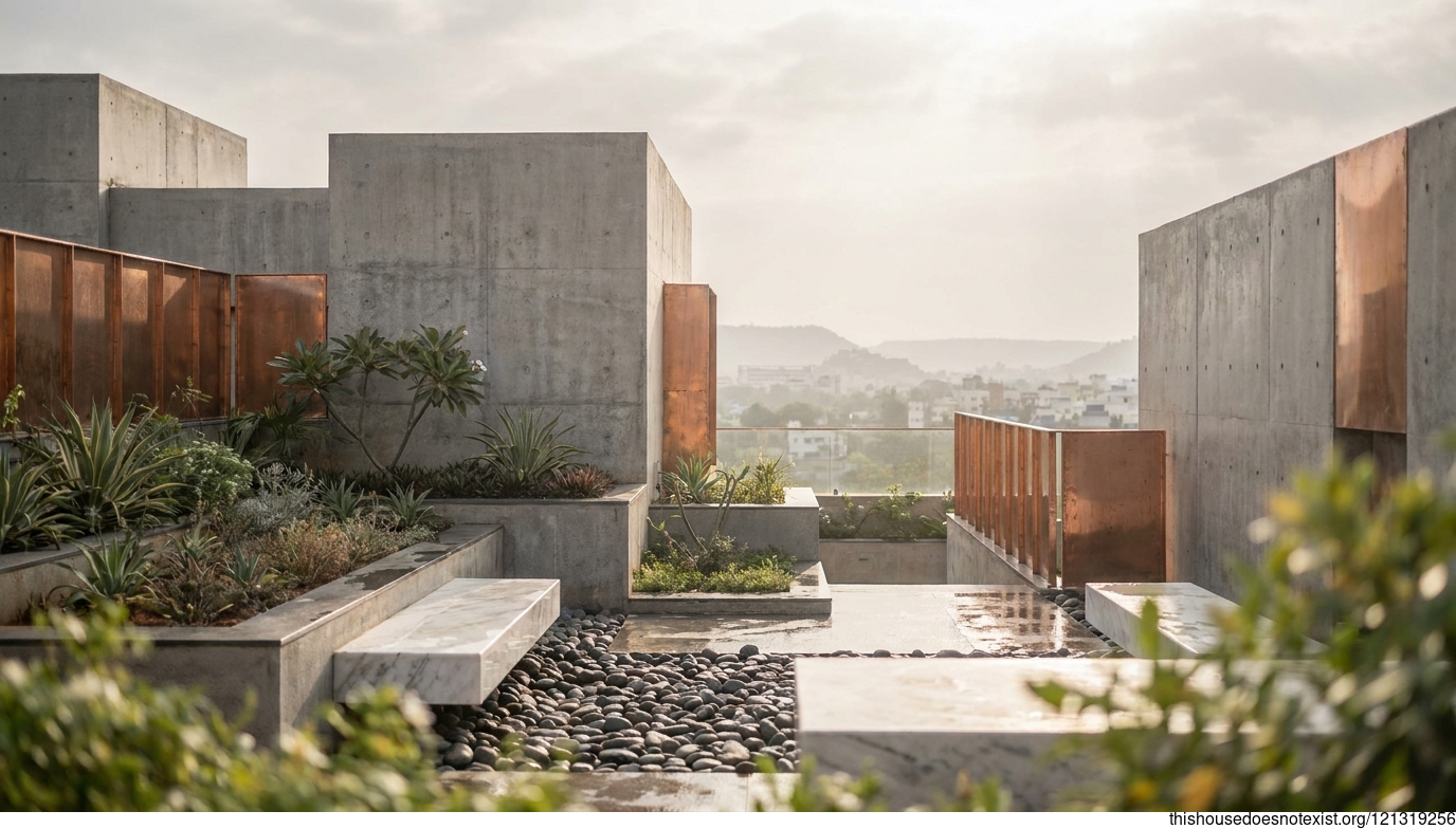 Brutalist Marble Garden in Vijayawada Sun