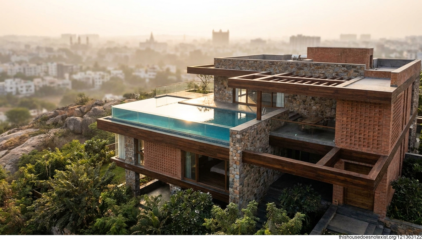 Futuristic Maximalist Stone-Timber Villa, Hyderabad