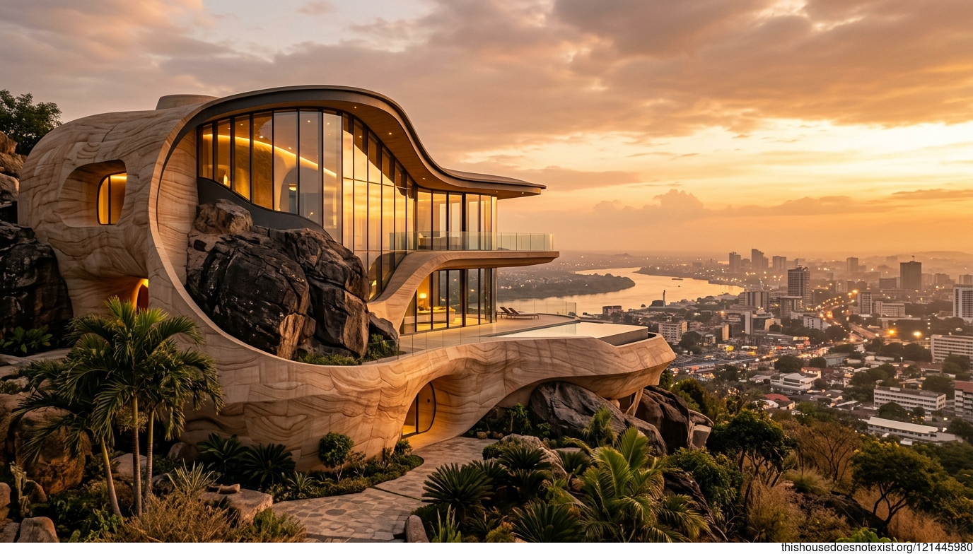 Futuristic Sandstone Curves at Kinshasa Sunset