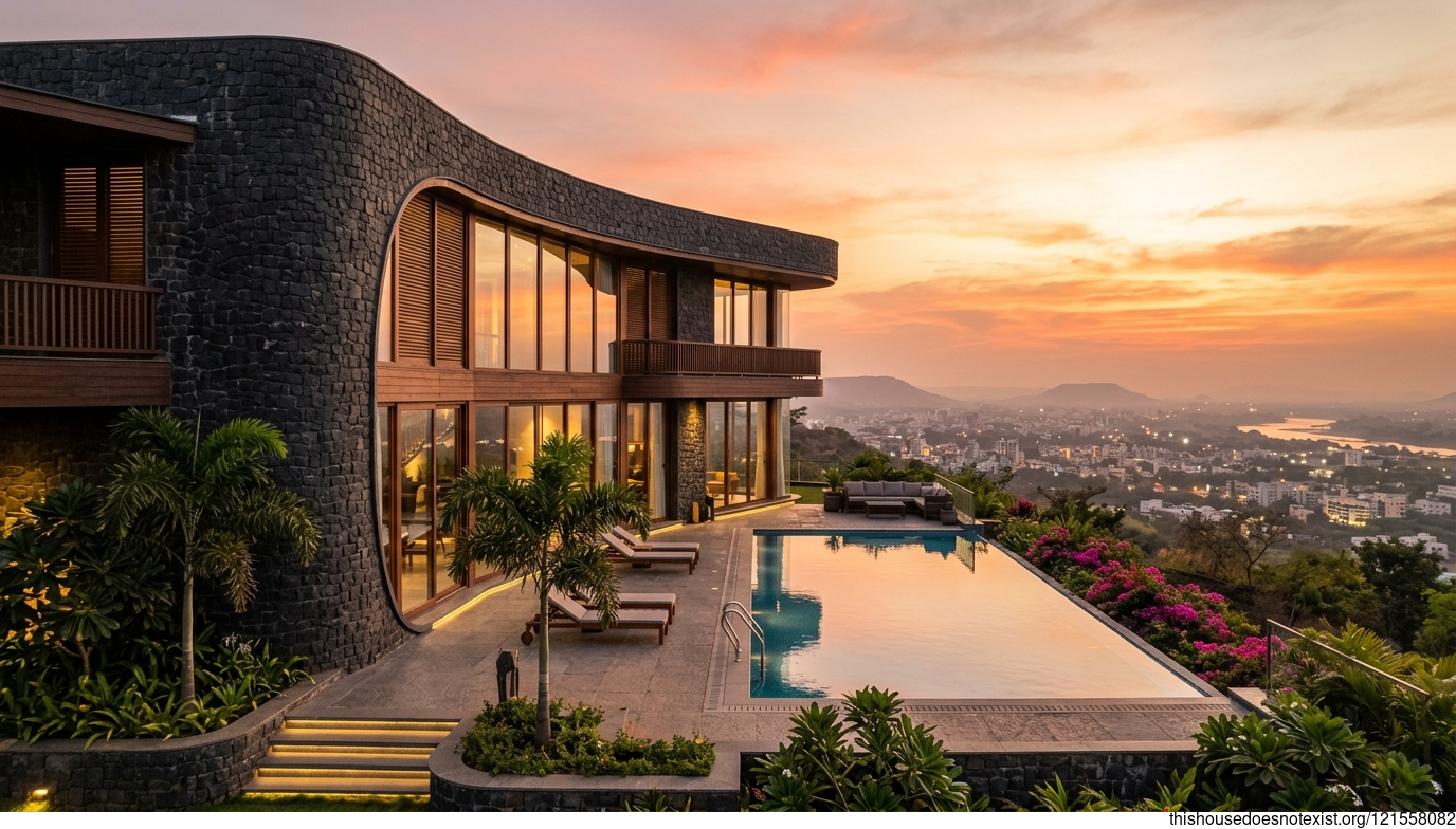 Curved Stone & Timber Sunset