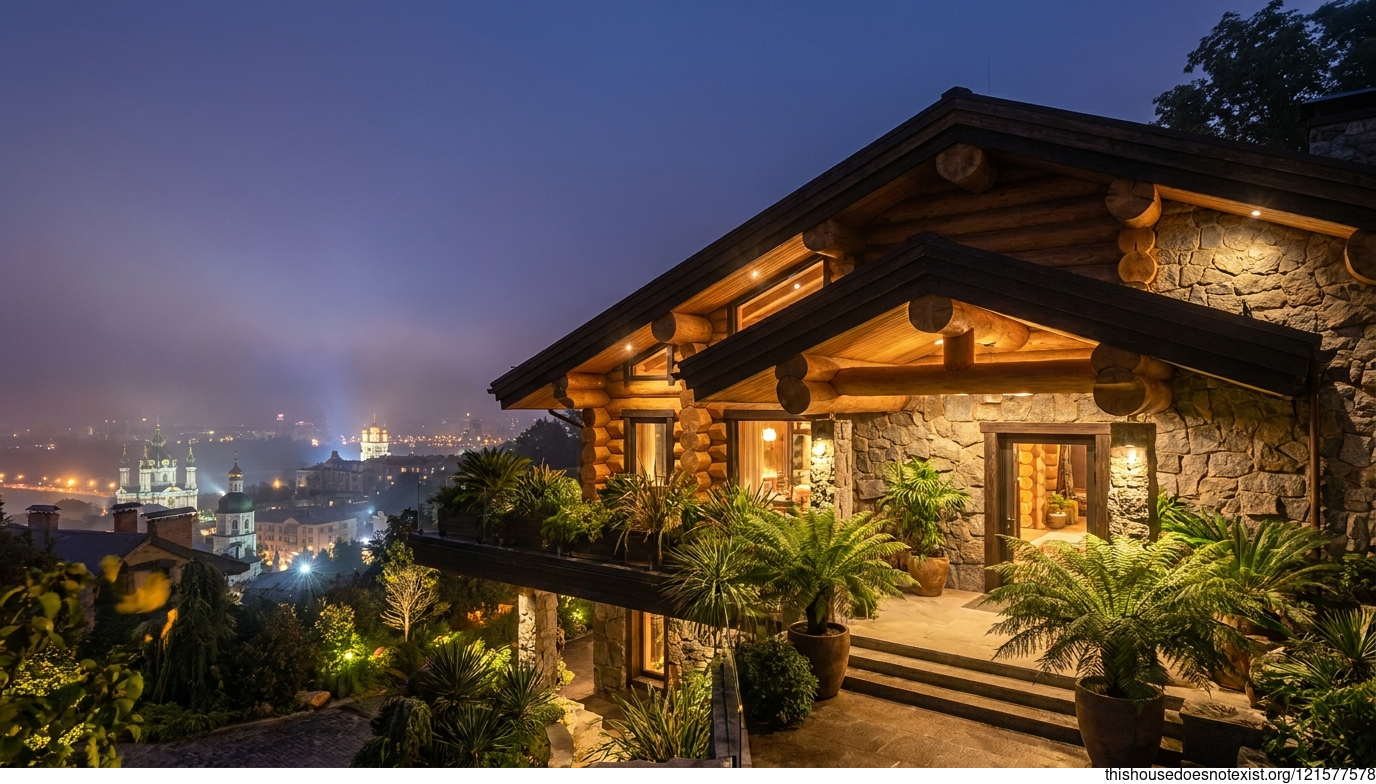 Circular Cedar Night Kyiv Maximalist Exterior