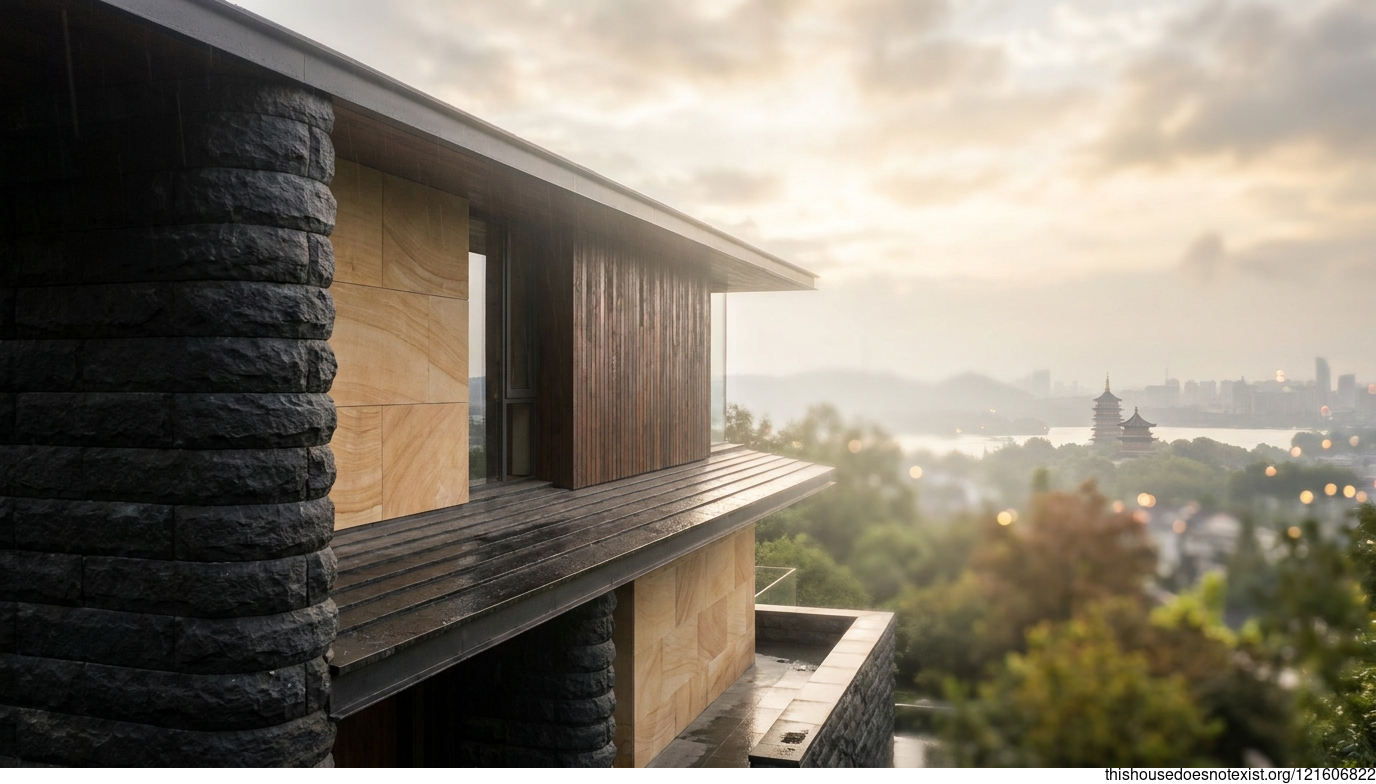 Modern Black Stone Residence, Hangzhou Daylight