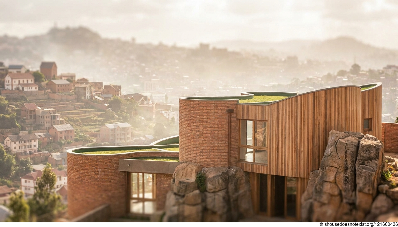 Curved Brick Eco-House in Antananarivo Sunlight