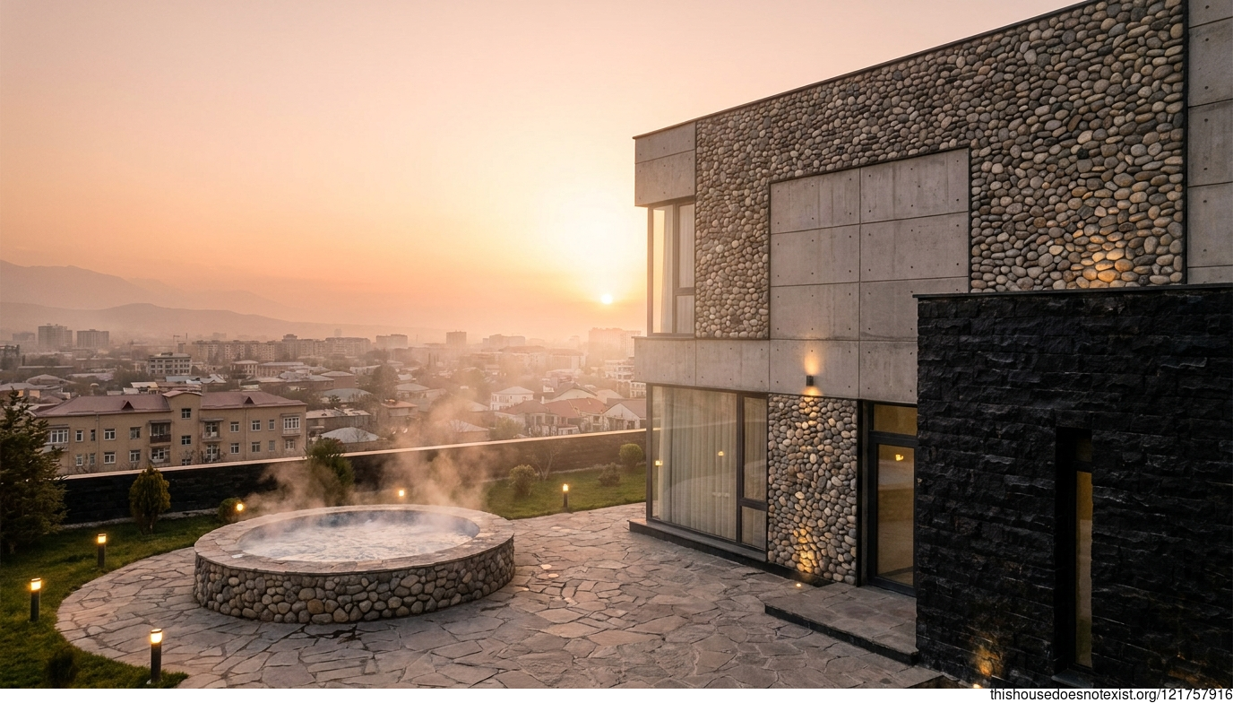 Modern Tajik Stone Villa Sunset