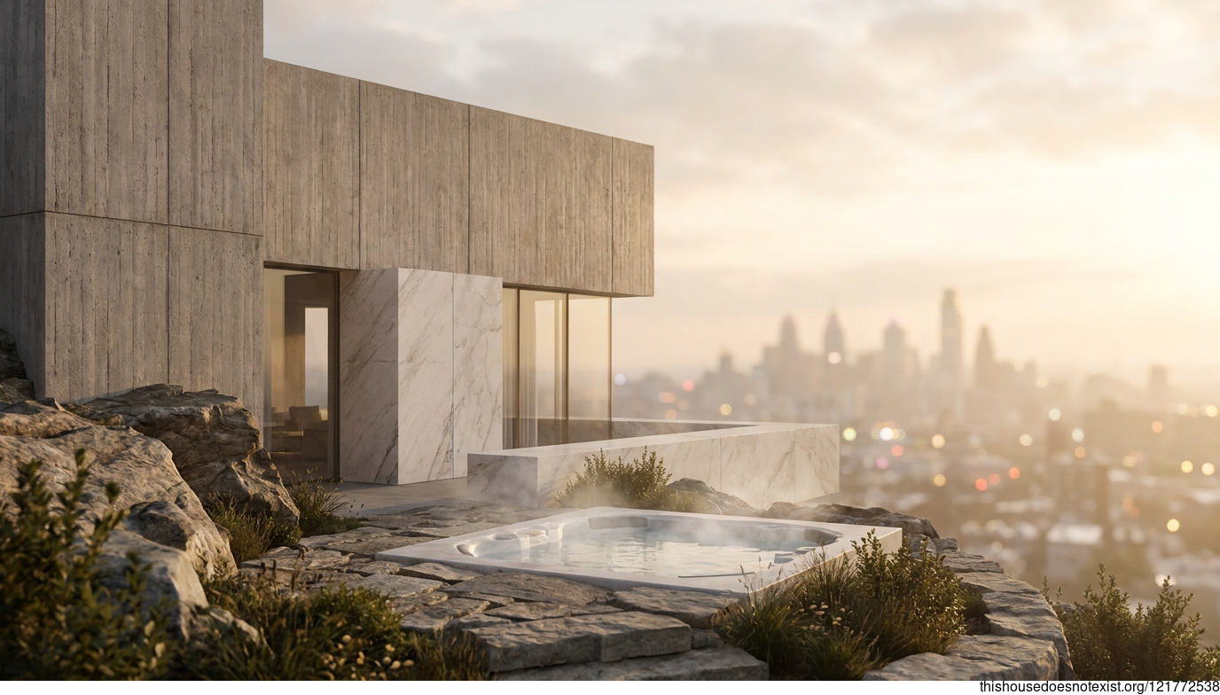 Brutalist Concrete Villa at Sunrise