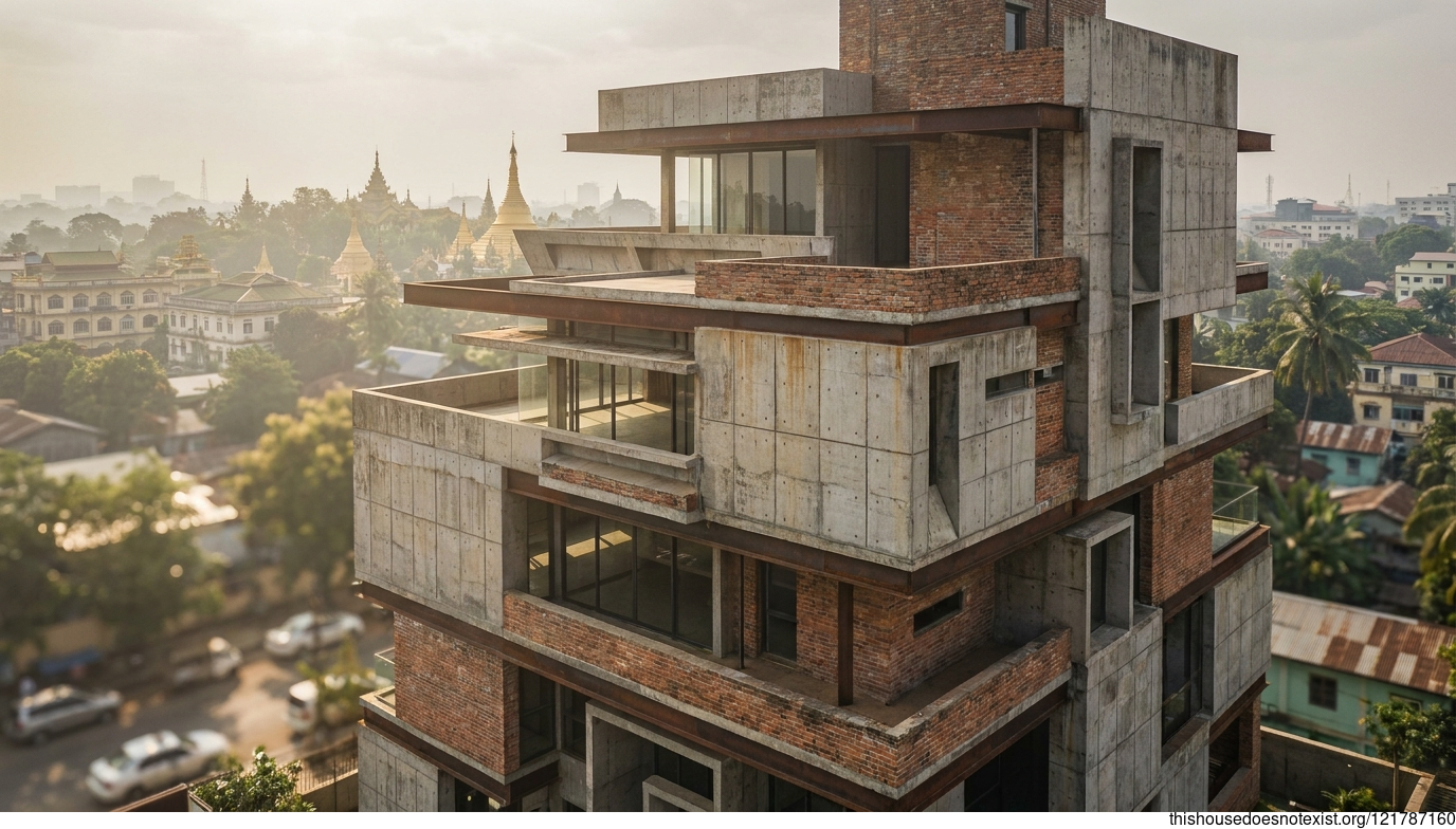 Futuristic Maximalist Concrete Home, Yangon Midday