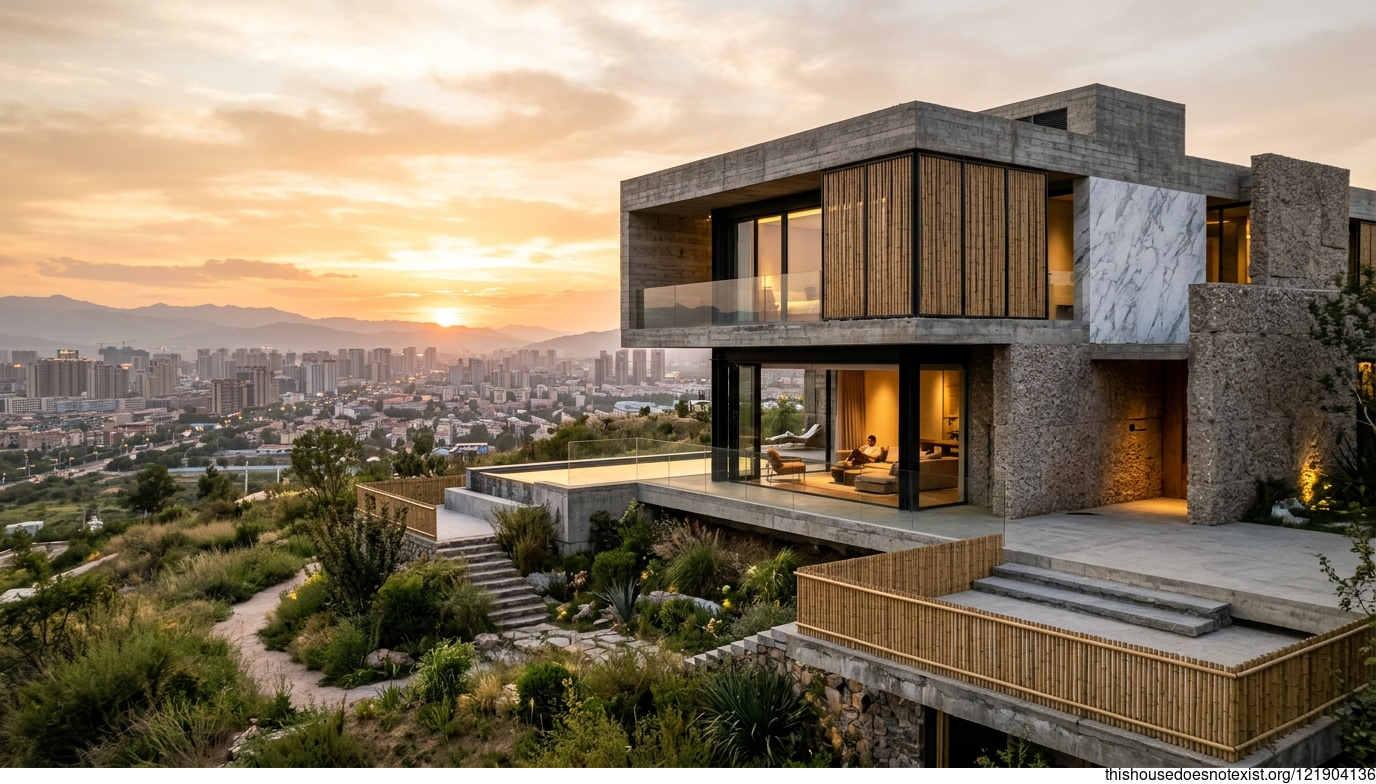 Brutalist Stone Sunset in Hohhot