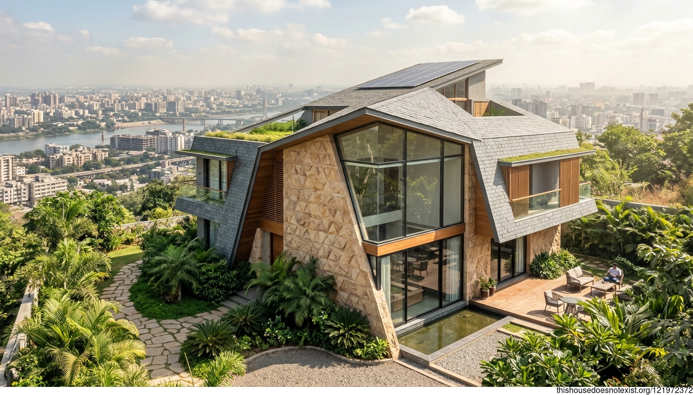 Sustainable Sandstone Triangle House in Surat