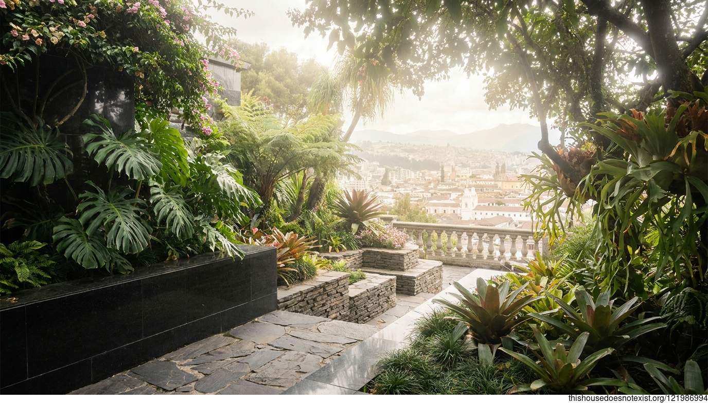 Tropical Maximalist Garden in Polished Black Slate