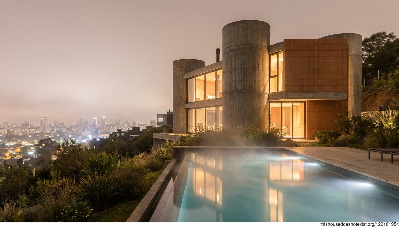Brutalist Circular Concrete Night Residence