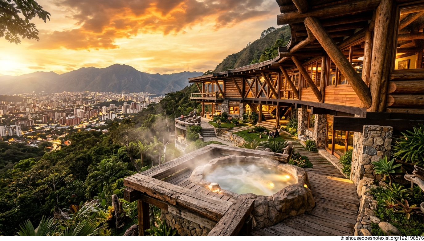 Futuristic Maximalist Cedar Roundhouse Caracas Sunset