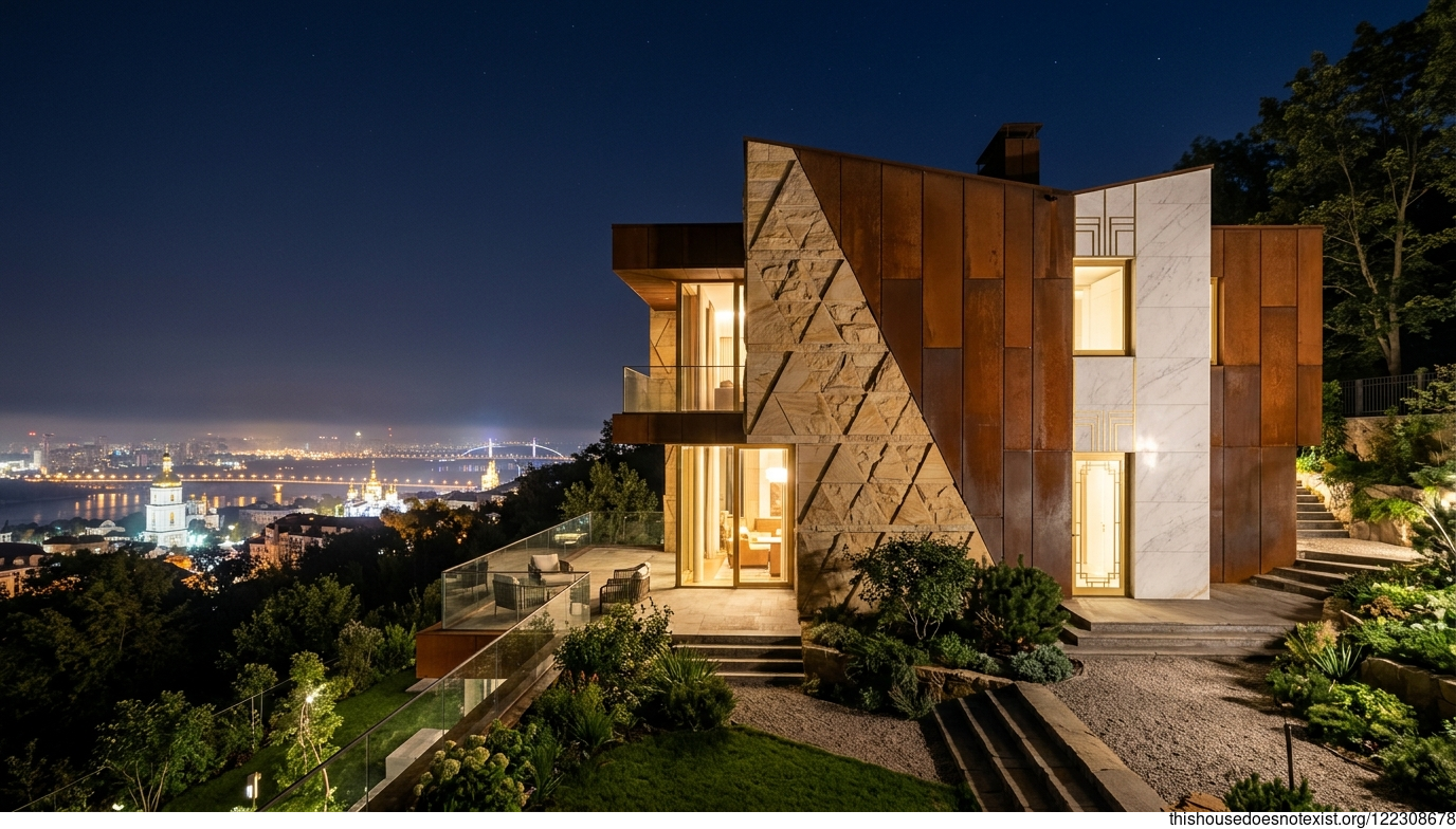 Minimalist Sandstone Night Facade