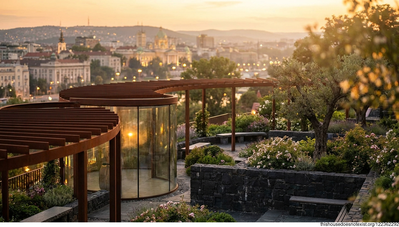 Curved Steel Garden, Serbia Sunset