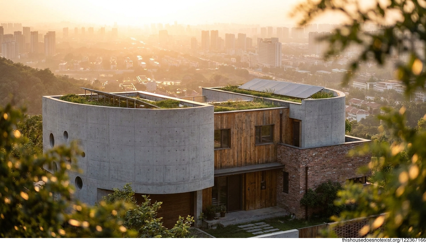 Circular Concrete Eco-House, Jinan Sunset