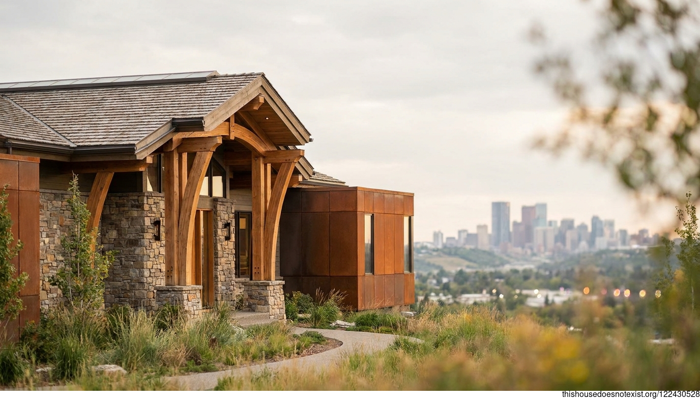 Curved Timber, Stone, Corten Harmony