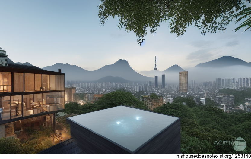 A modern architecture home in Taipei with stunning sunrise views and a steaming hot spring right outside
