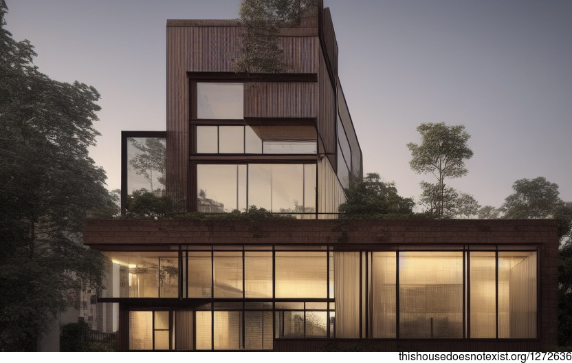 A Modern Architecture Home in Shanghai with an Exposed Wood and Glass Exterior at Sunrise
