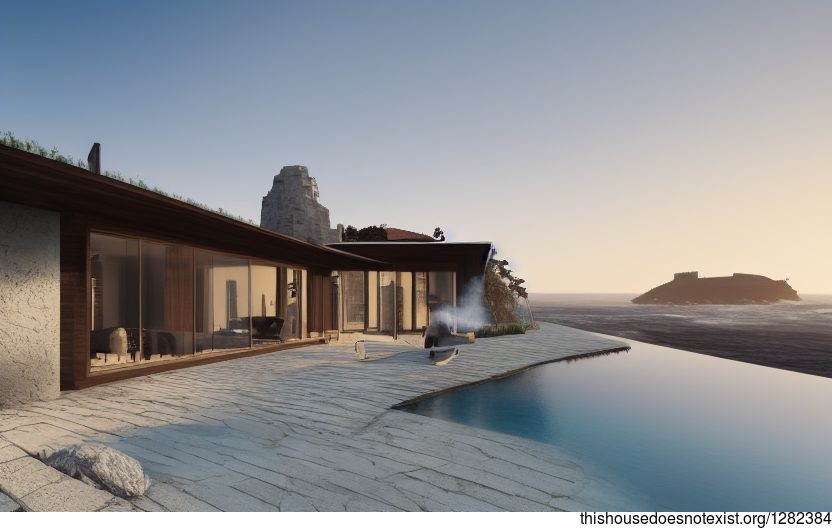 A modern architecture home in Ericeira, Portugal with an amazing sunrise view of downtown and the steaming hot spring
