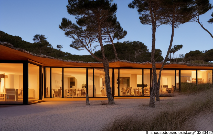 Sustainable and eco-friendly Portugal home with exposed wood and curved bamboo rocks