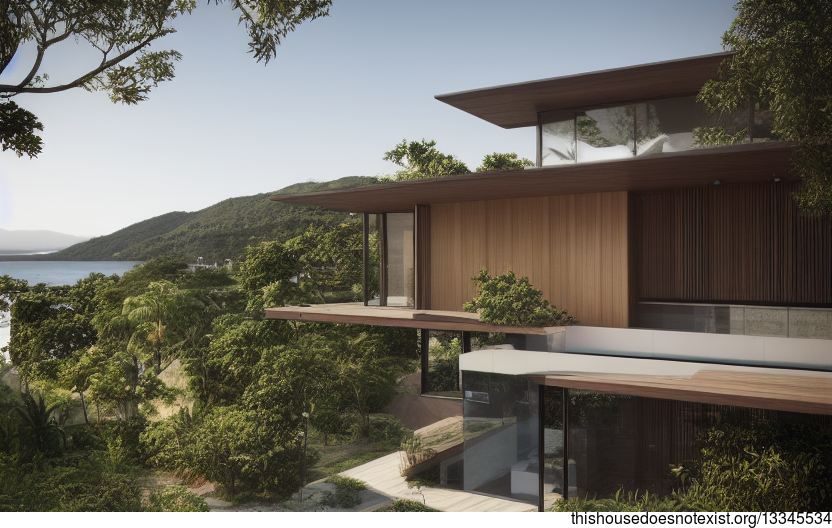 Sustainable, eco-friendly architecture in Florianopolis, Brazil that combines exposed wood, glass, and stone to create a modern, stylish home