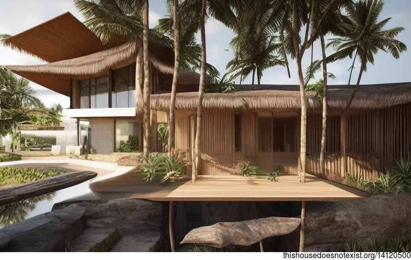 A Curved, Exposed Wood and Stone House on the Beach in Canggu, Bali