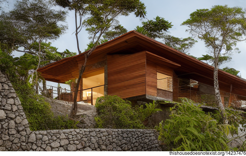 A Curved Wood and Stone Beach House in Brazil