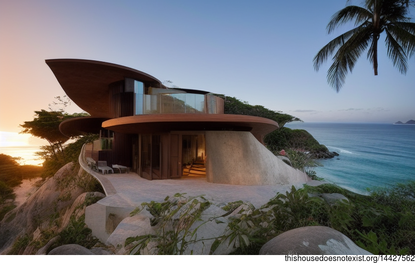 A Modern Beach House in Rio de Janeiro, Brazil With an Exposed Wood and Stone Exterior Curved to Withstand the Test of Time
