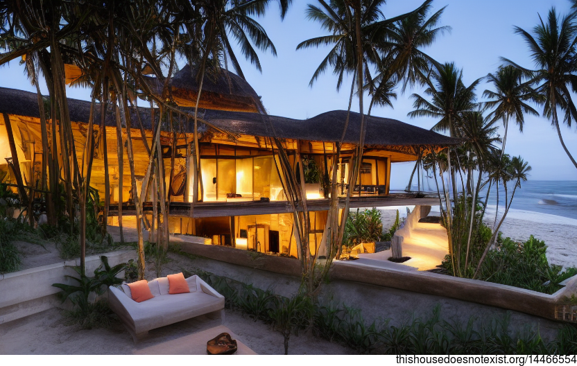 A Modern Beach House in Canggu, Indonesia with an Exposed Wood and Stone Exterior and a Bamboo Roof