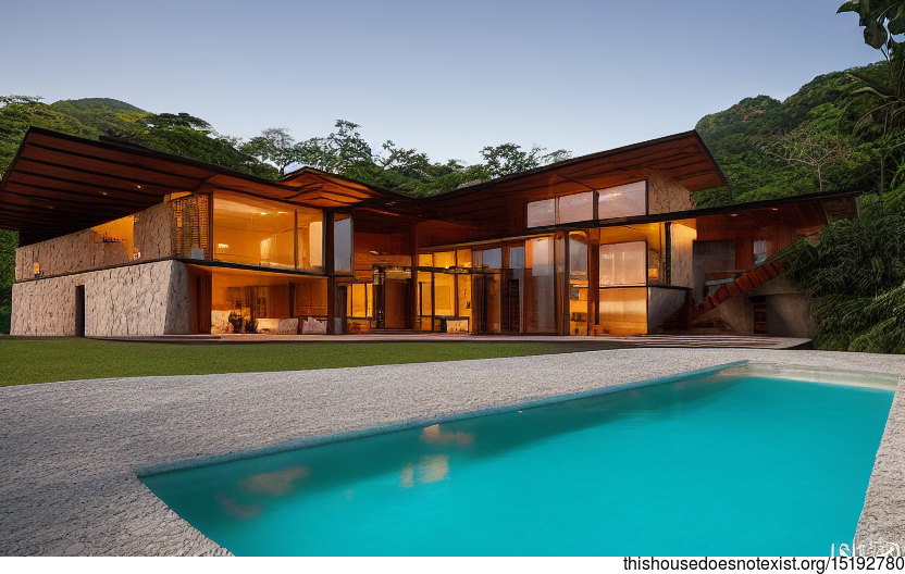 A modern architecture home in Brazil with a stunning sunset view of the beach