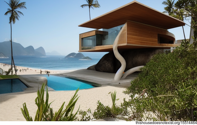 A Modern Architecture Home in Rio de Janeiro, Brazil with Sunset Beach, Wood, and Stone House at Ipanema Beach