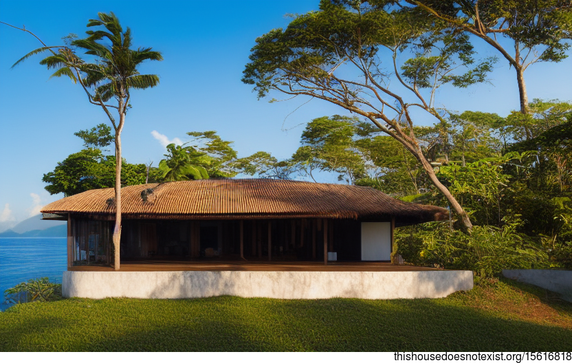 A Curved Bamboo and Stone House on the Beach in Rio de Janeiro, Brazil