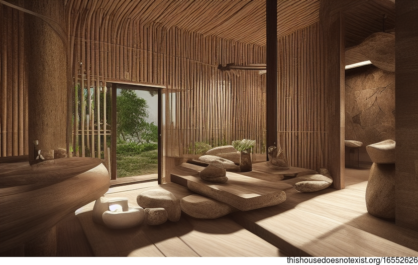 Interior Design with Exposed Wood, Stone, and Bamboo