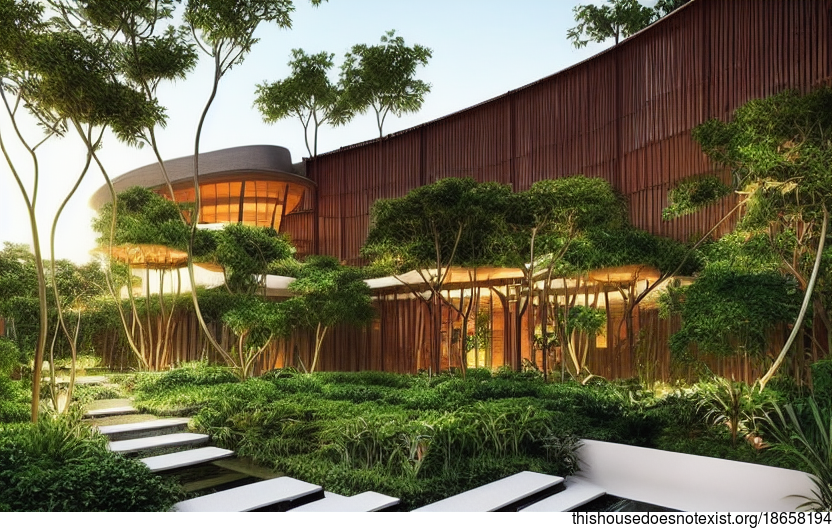 Singapore Sustainable Eco-Friendly Modern Architecture Home Interior Design with Curved Bamboo Wood and Garden Trees