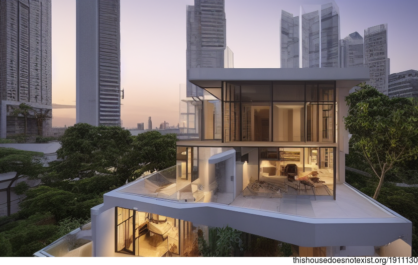 A Modern Architecture Home in Singapore with a View of the Sunrise from Downtown