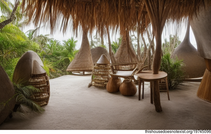 A Modern Tulum Interior with Sun-Kissed Bejuco Wood Floors and Curved Cement Walls