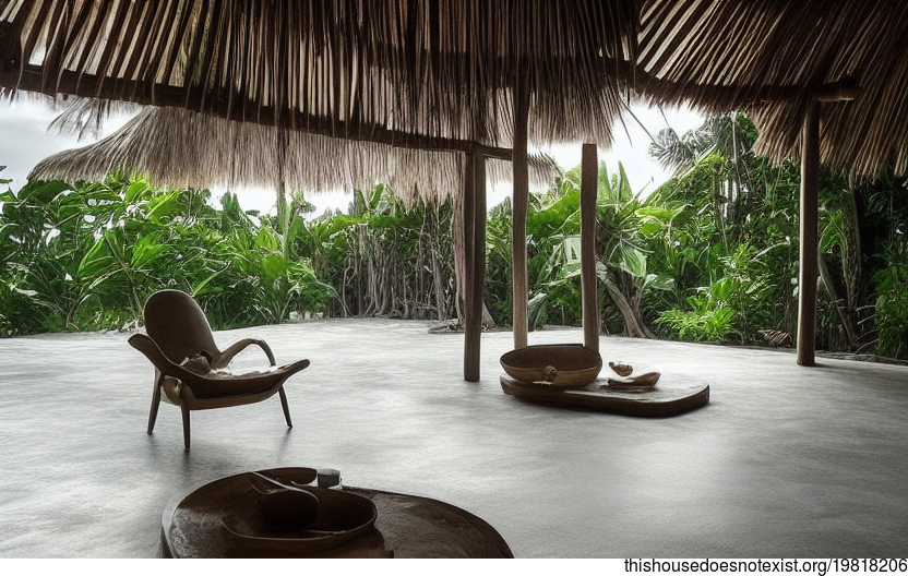 A Modern Tulum Home Interior with a Sunset View and Raw Bejuco Wood Floors