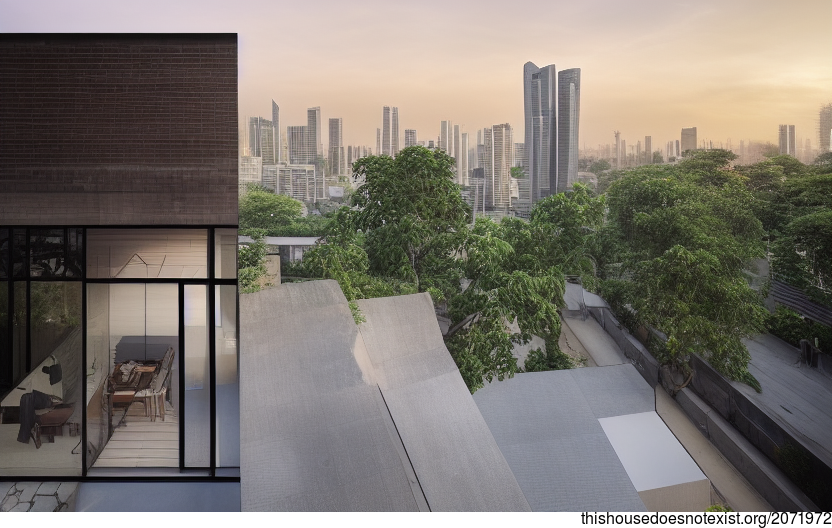 A Modern Architecture Home in Singapore with a Sunrise View of the Downtown Skyline

This house is designed with a mix of traditional and modern elements, featuring exposed bricks, glass, and stone
