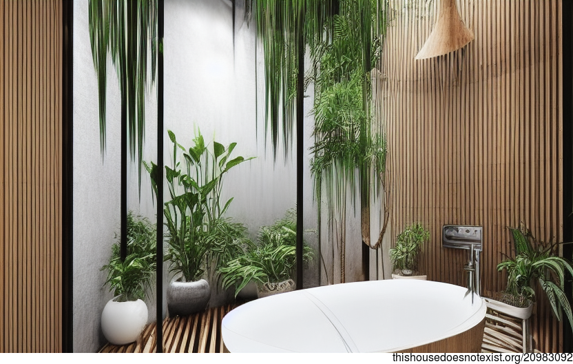 Bathroom design in Bangkok, Thailand with hanging plants